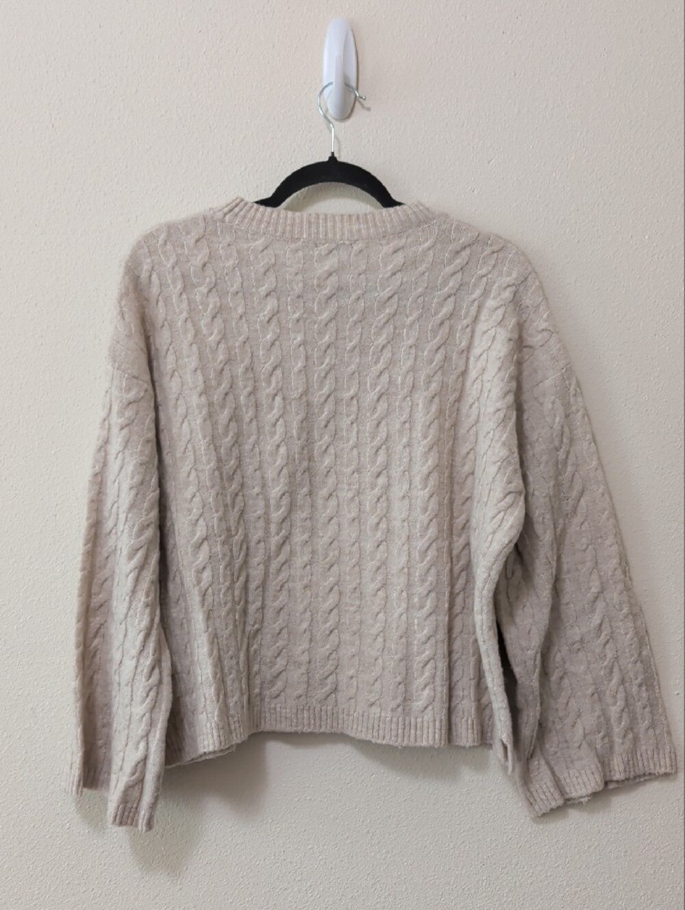 Zara Beige Cable-Knit Crewneck Sweater - Picture 6 of 6
